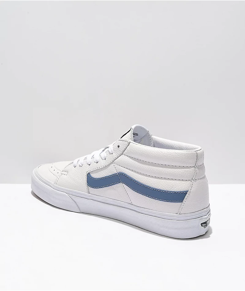 Vans Sk8-Mid White & Moonlight Blue Leather Skate Shoes