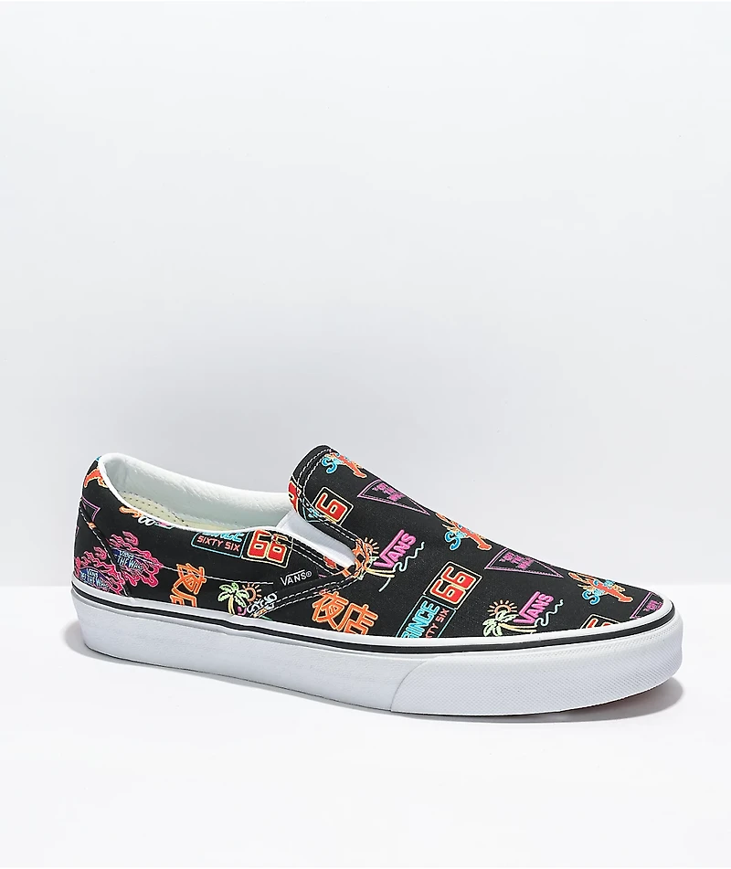 Vans Slip-On Black & Neon Skate Shoes