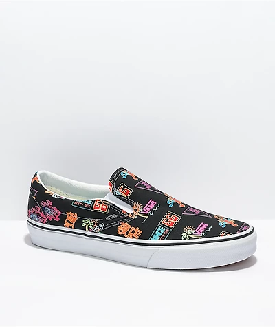 Vans Slip-On Black & Neon Skate Shoes