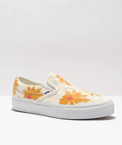 Vans Slip-On Check Floral White & Orange Skate Shoes