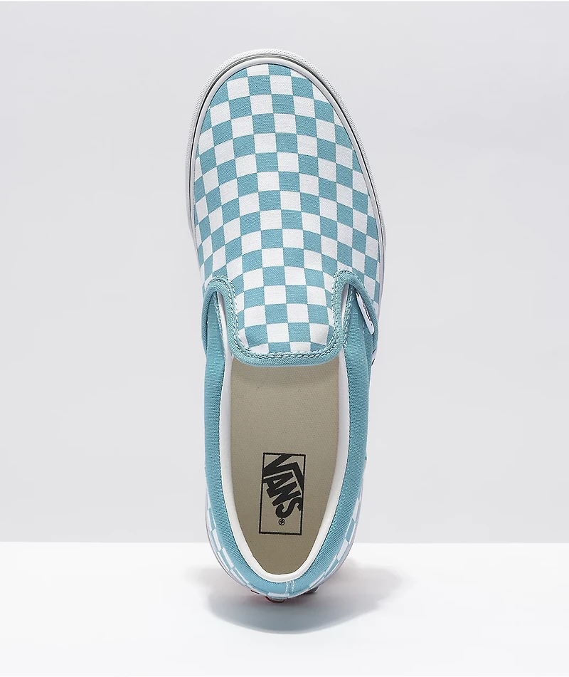 Vans Slip-On Delphinium Blue & White Checkerboard Skate Shoes