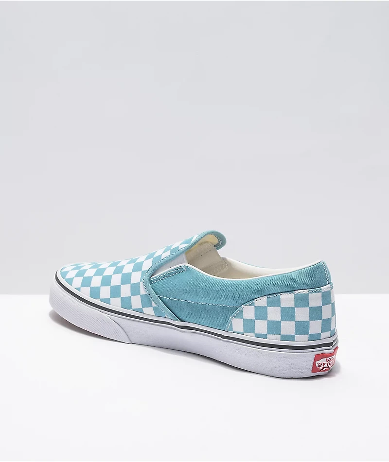 Vans Slip-On Delphinium Blue & White Checkerboard Skate Shoes