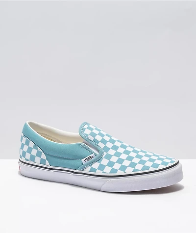 Vans Slip-On Delphinium Blue & White Checkerboard Skate Shoes