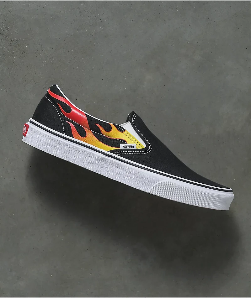 Vans Slip-On Flame Black & White Skate Shoes