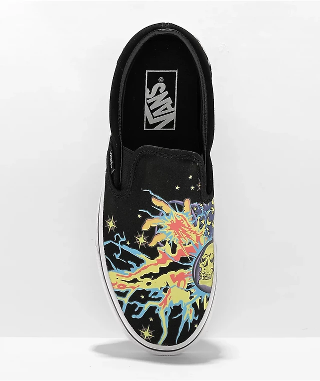 Vans Slip-On Glow Wizard Black & White Skate Shoes | Arden Fair display picture 3