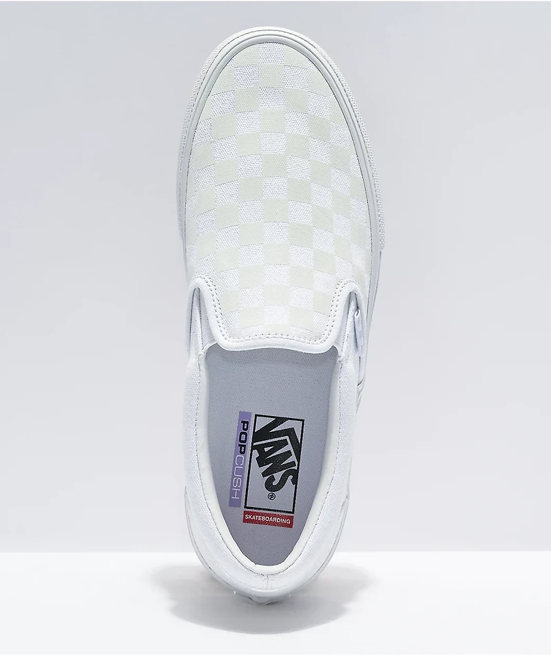 Vans Slip-On Skate White & Reflective Checkerboard Shoes