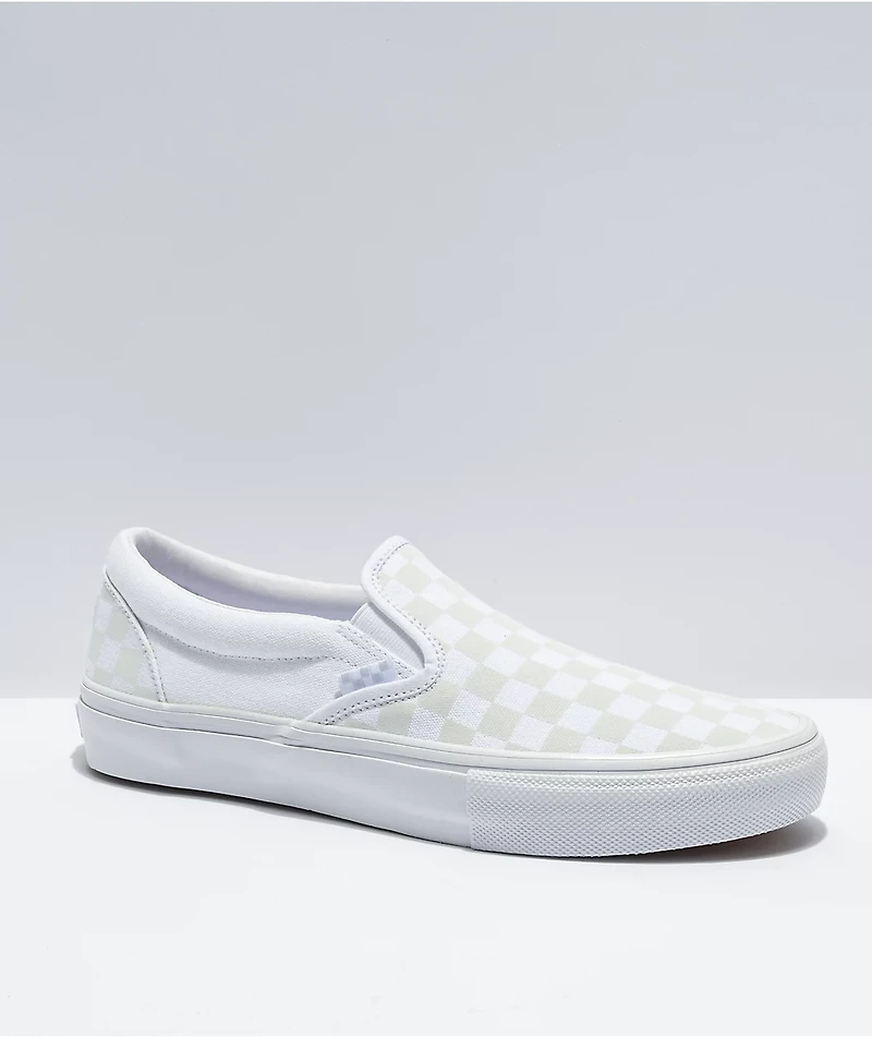 Vans Slip-On Skate White & Reflective Checkerboard Shoes