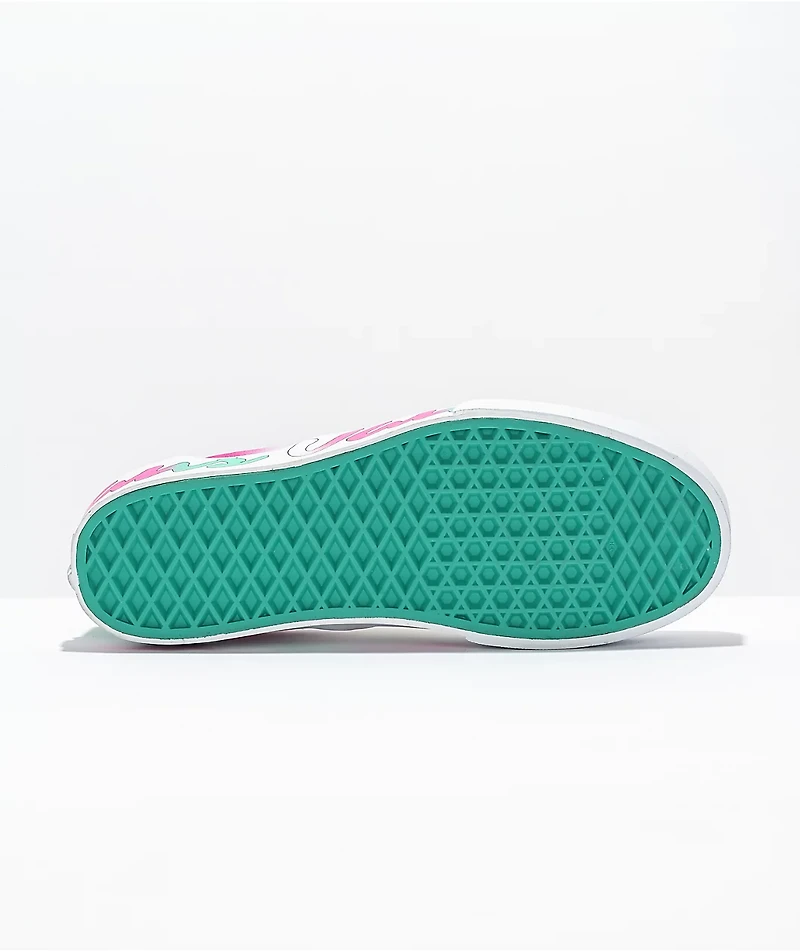 Vans Slip-On Spring Fade White, Pink & Green Platform Shoes