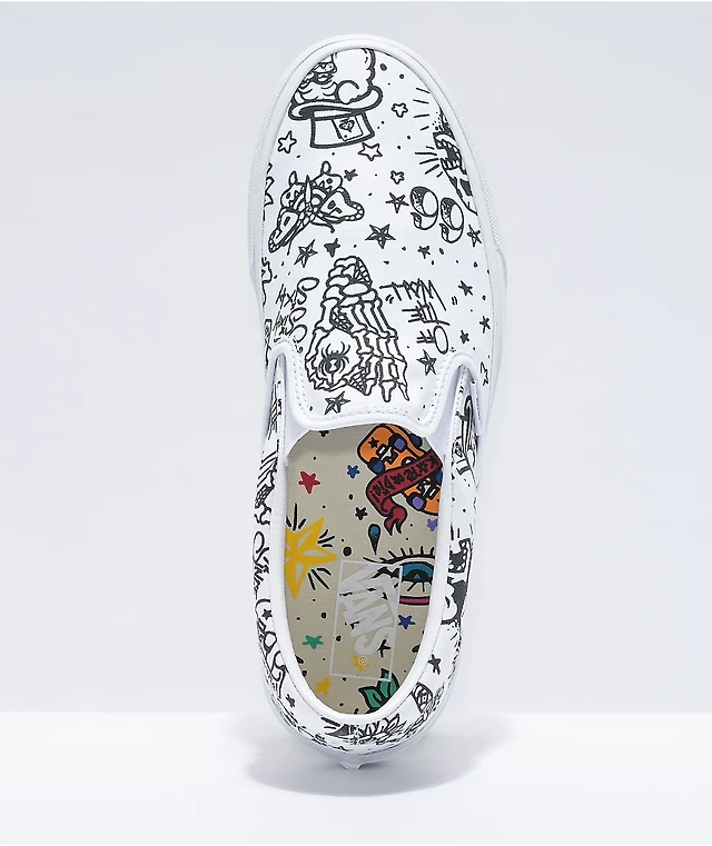 Vans Slip-On U Color Tattoo White Skate Shoes Liberty Center