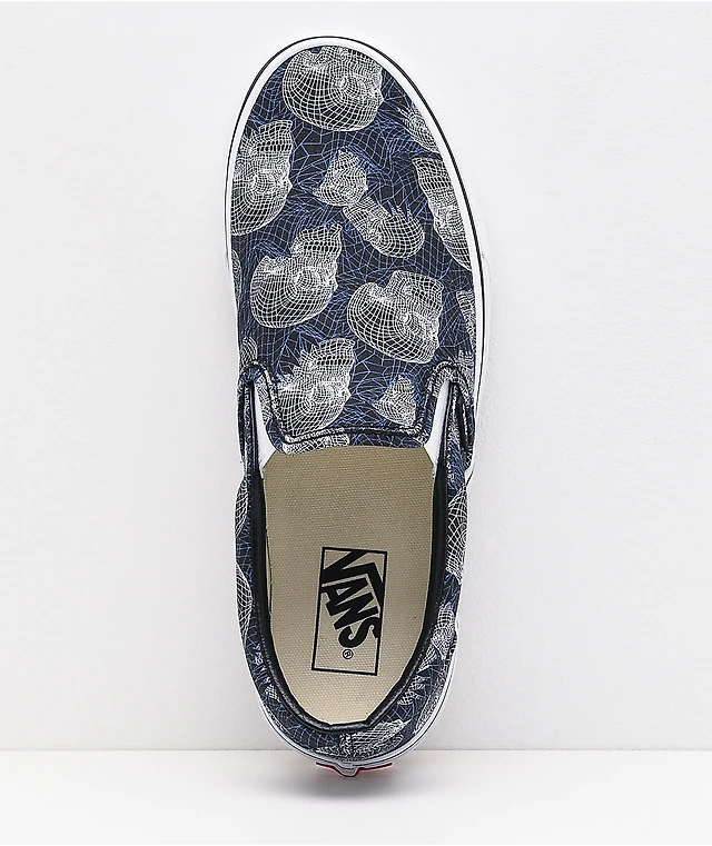 Vans Slip-On Wireframe Skulls Navy & White Skate Shoes 