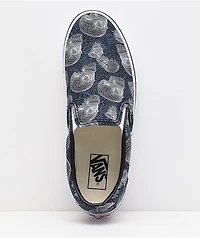 Vans Slip-On Wireframe Skulls Navy & White Skate Shoes