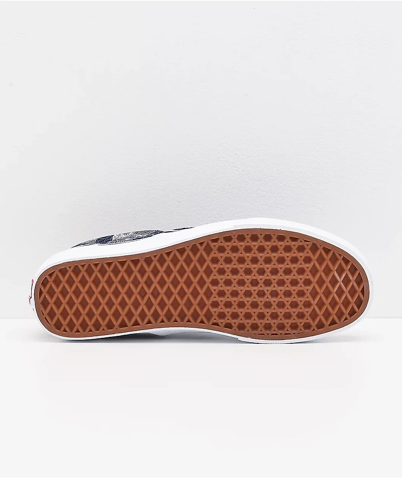 Vans Slip-On Wireframe Skulls Navy & White Skate Shoes