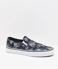 Vans Slip-On Wireframe Skulls Navy & White Skate Shoes