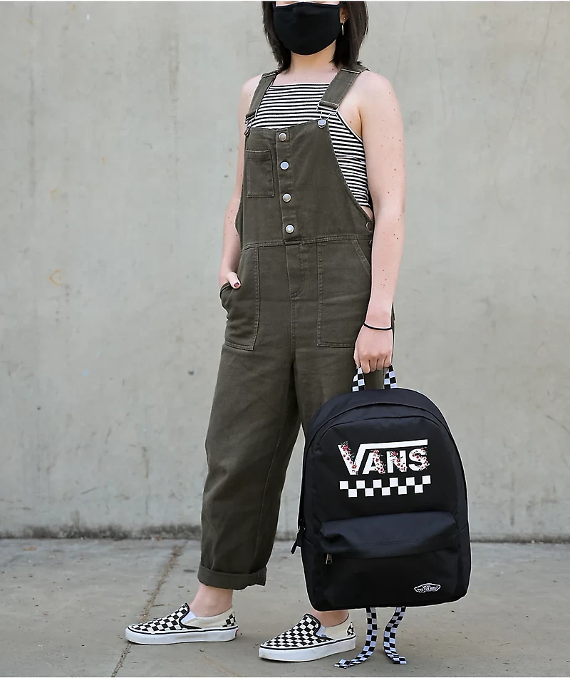 Vans Sporty Realm Black & Floral Checkerboard Backpack