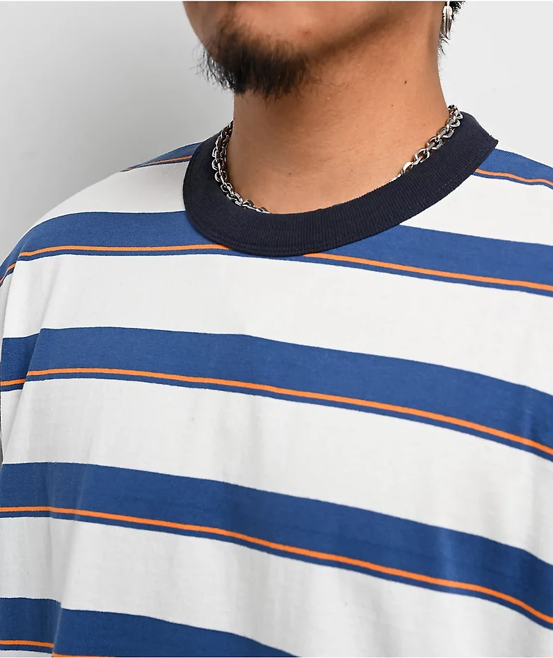 Vans Sun Swirl Stripe White & Blue Boxy Crop T-Shirt