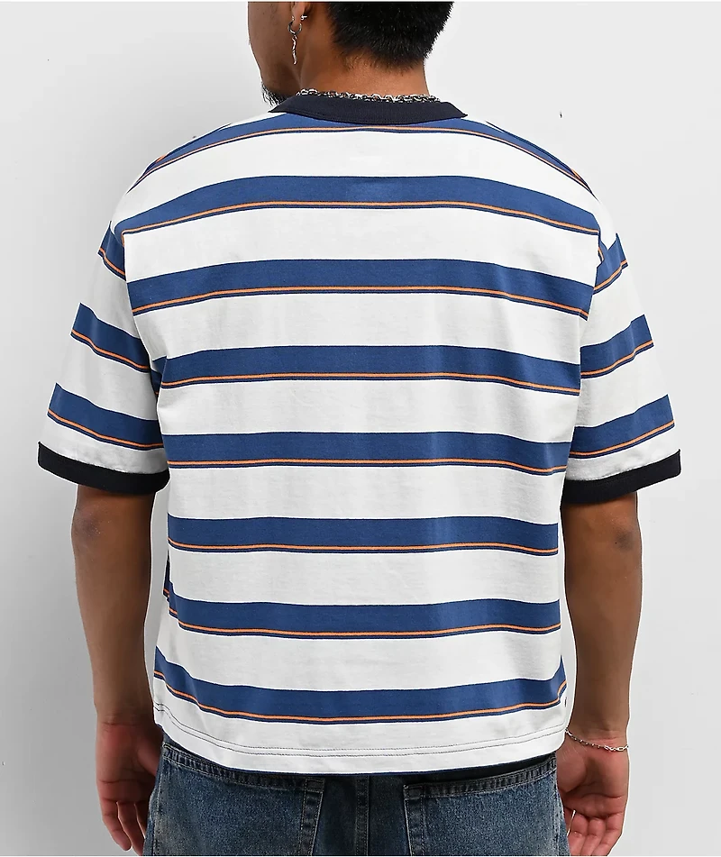 Vans Sun Swirl Stripe White & Blue Boxy Crop T-Shirt