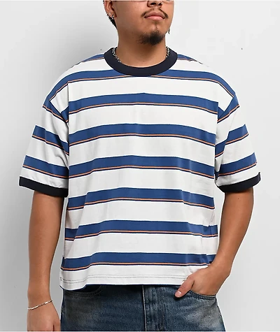 Vans Sun Swirl Stripe White & Blue Boxy Crop T-Shirt