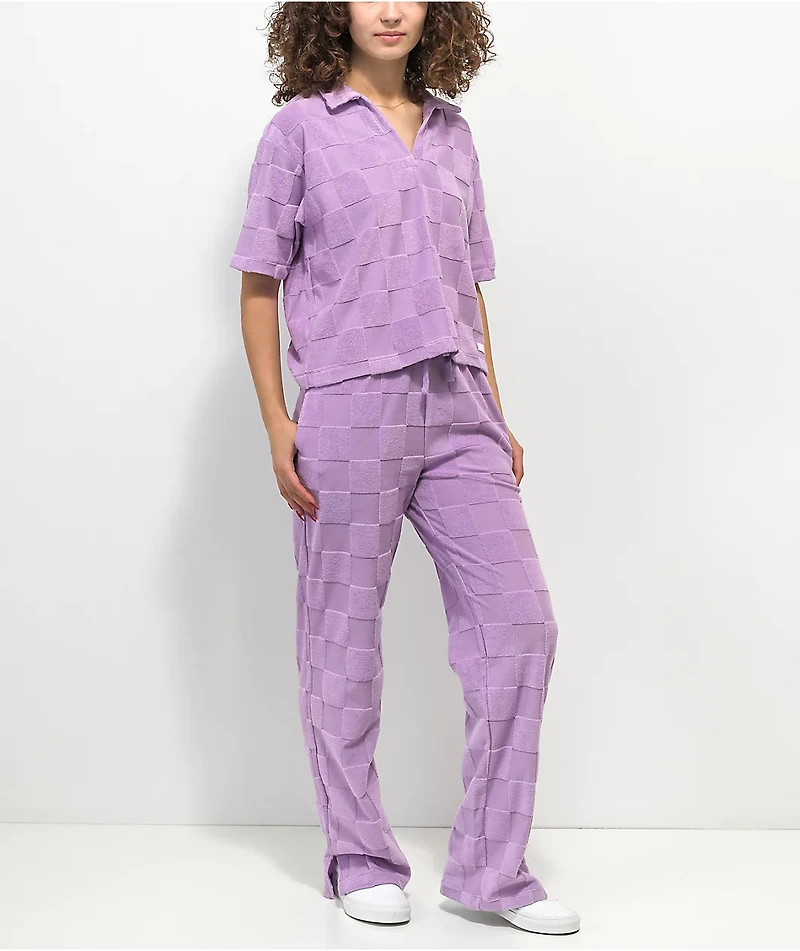 Vans Teri V Neck Lavender Checkered Terry Cloth Polo Shirt