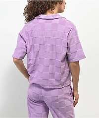 Vans Teri V Neck Lavender Checkered Terry Cloth Polo Shirt