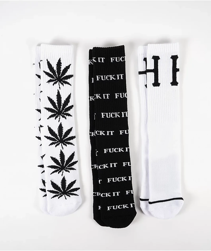Variety Black & White 3 Pack Crew Socks