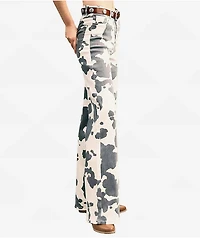 Vibrant Cow Print High Rise Wide Leg Jeans