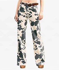 Vibrant Cow Print High Rise Wide Leg Jeans