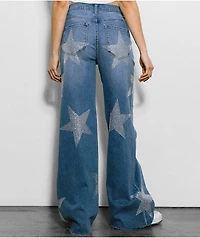 Vibrant miu Star Rhinestone Blue Wide Leg Jeans