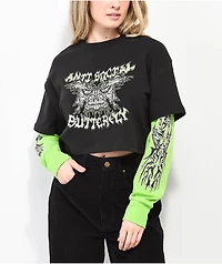 Vitriol Alexie Butterfly Green & Black 2fer Long Sleeve T-Shirt