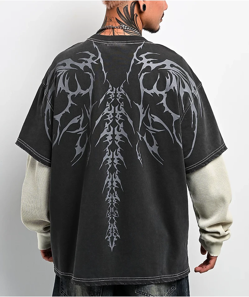 Vitriol Alien White & Black Wash 2fer Long Sleeve T-Shirt