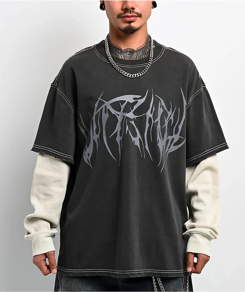 Vitriol Alien White & Black Wash 2fer Long Sleeve T-Shirt
