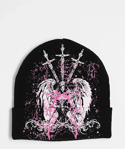 Vitriol Angel Dagger Black & Pink Beanie