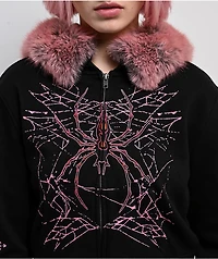 Vitriol Anya Black Faux Fur Crop Zip Hoodie