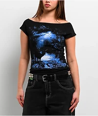 Vitriol Bella Off The Shoulder Black Crop T-Shirt