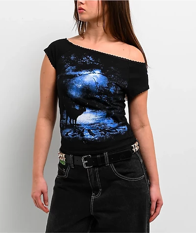 Vitriol Bella Off The Shoulder Black Crop T-Shirt