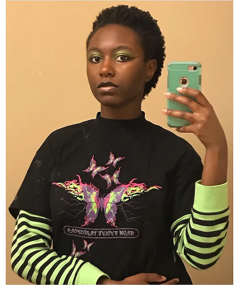 Vitriol Bixie Black & Green Layered Long Sleeve T-Shirt