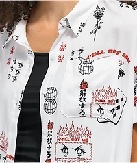 Vitriol Caedia Allover Anime Print White Short Sleeve Button Up Shirt