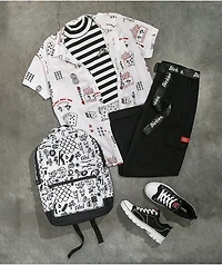 Vitriol Caedia Allover Anime Print White Short Sleeve Button Up Shirt