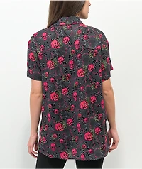 Vitriol Caedia Skull Lightning Black & Purple Short Sleeve Button Up Shirt