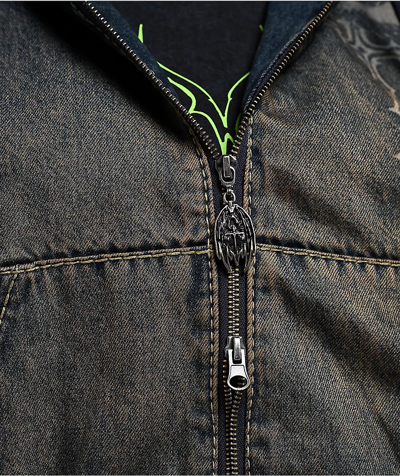 Vitriol Camden Black Wash Denim Crop Hooded Jacket