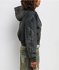 Vitriol Camden Black Wash Denim Crop Hooded Jacket