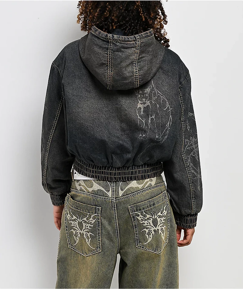 Vitriol Camden Black Wash Denim Crop Hooded Jacket