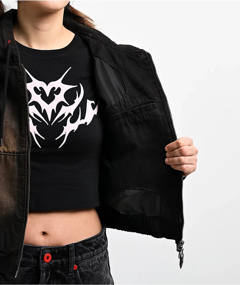 Vitriol Camden Cross Black Wash Crop Hooded Jacket