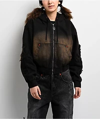 Vitriol Camden Cross Black Wash Crop Hooded Jacket