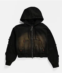 Vitriol Camden Cross Black Wash Crop Hooded Jacket