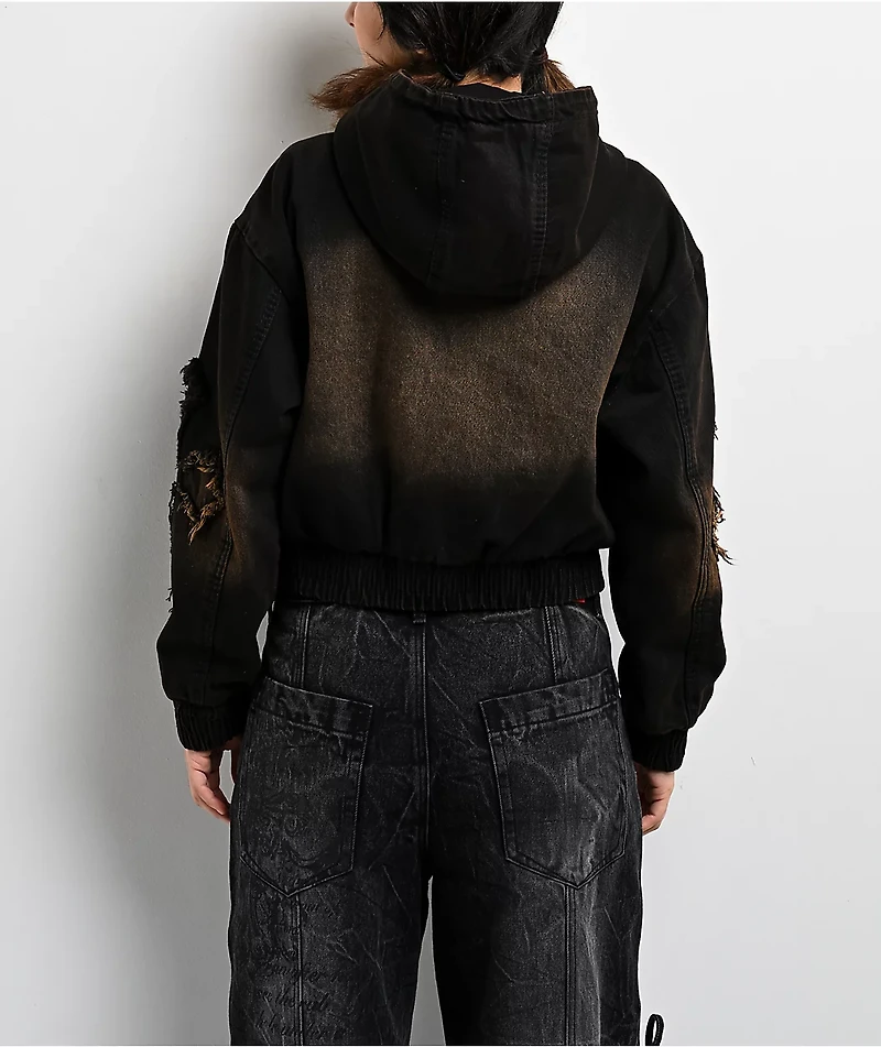 Vitriol Camden Cross Black Wash Crop Hooded Jacket