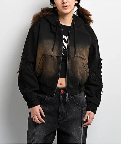 Vitriol Camden Cross Black Wash Crop Hooded Jacket