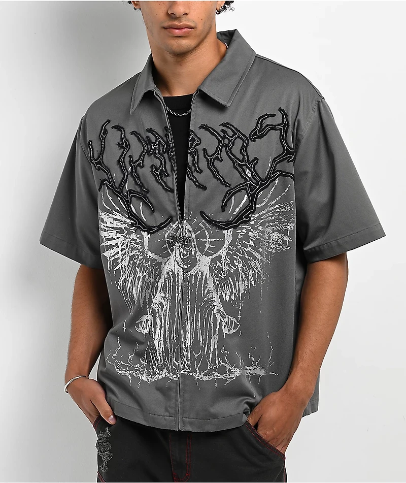 Vitriol Channel Wings Grey Zip Shirt