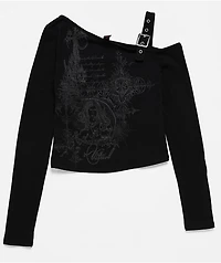 Vitriol Colette Off Shoulder Black Long Sleeve Crop T-Shirt