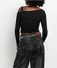 Vitriol Colette Off Shoulder Black Long Sleeve Crop T-Shirt