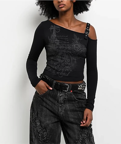 Vitriol Colette Off Shoulder Black Long Sleeve Crop T-Shirt